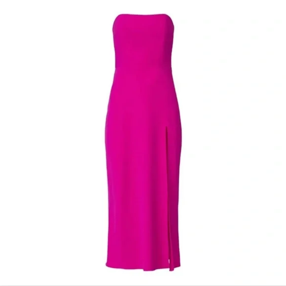 NEW AMANDA UPRICHARD Mandy Midi Dress Strapless High Slit Barbie Pink Small - Picture 6 of 8